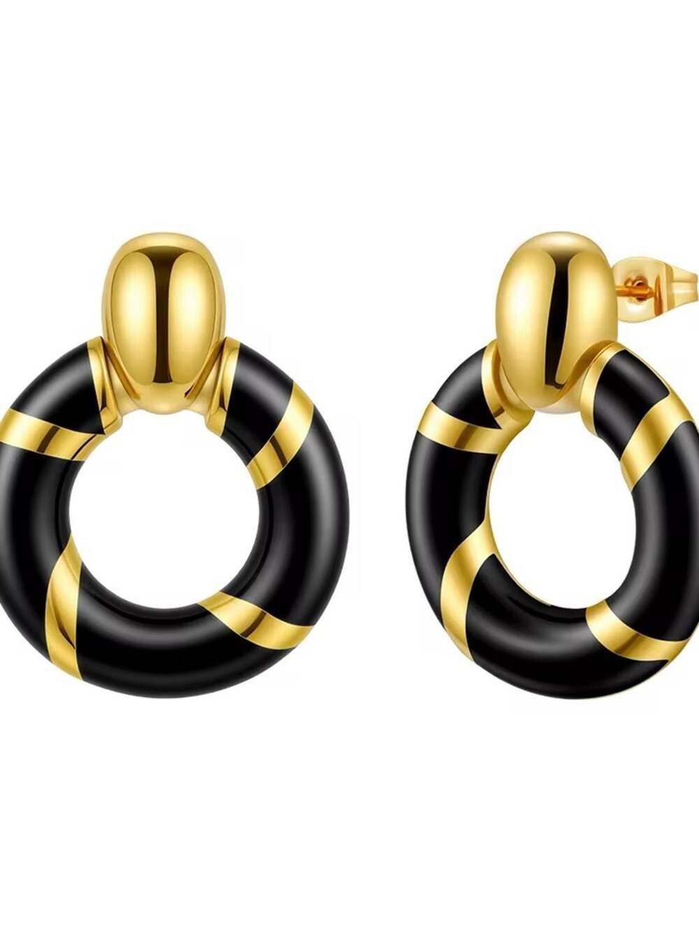 NWT Women's 18K Gold Plated Black Drip Oil Round Stud Earrings
b25